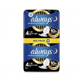 Always Ultra Secure Night Duo Sanitary Towels With Wings Size 4 16's