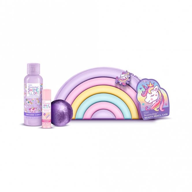 Baylis & Harding Beauticology Cosmic Unicorn Pop Beauty Pencil Case Gift Set60ml Unicorn Candy Shower Creme, 45g Unicorn Candy Bath Bomb, 5g Strawberry Candy Lip Balm