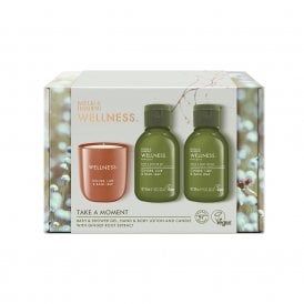 Baylis & Harding Wellness Take A Moment Gift Set100ml Bottle Bath & Shower Gel, 100ml Bottle Hand & Body Lotion, 48g Fragranced Candle