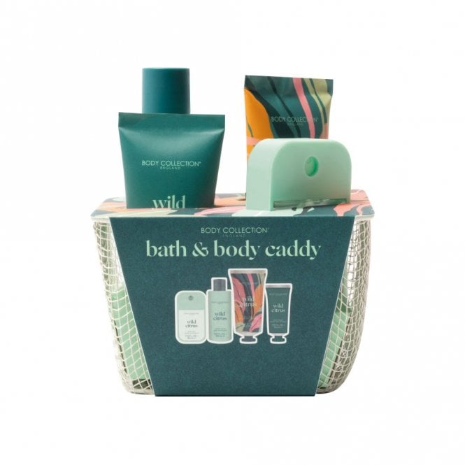 Body Collection Bath & Body Caddy Gift SetWire Basket, 100ml Body Wash, 150ml Bubble Bath, 45ml Body Mist, 50ml Hand Cream