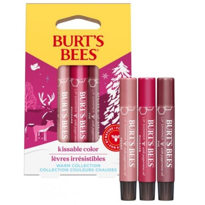 Burt's Bees Kissable Colours Warm Collection 3pc Lip Shimmer Gift Set2.6g Peony Lip Shimmers, 2.6g Rhubarb Lip Shimmer, 2.6g Fig Lip Shimmer