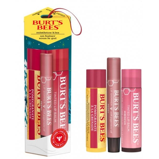 Burt's Bees Mistletoe Kiss Pink 3pc Lip Gift Set4.25g Pomegranate Lip Balm Stick, 4.25g Hibiscus Tinted Lip Balm & 2.6g Peony Lip Shimmer