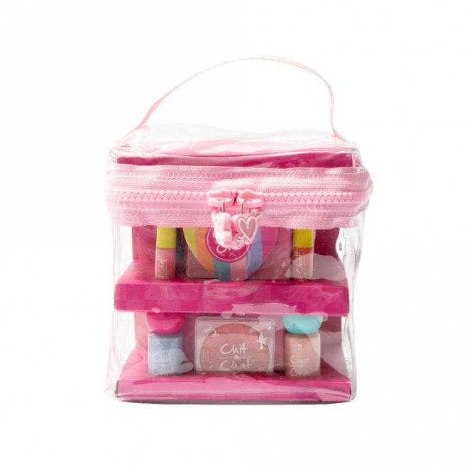 Chit Chat Glam On The Go Gift SetBag, 3 x 1.1ml Lip Glosses, 4g Lip Balm, 3.8ml Mascara, 3 x 4ml Water Based Nail Varnishes, Toe Separator, Nail File, Mirror, 2 x Eyeshadow Palettes, 3g Blusher