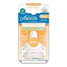 Dr Brown's Options+ Level 3 Wide Neck Twin Pack Teats 6 Months +