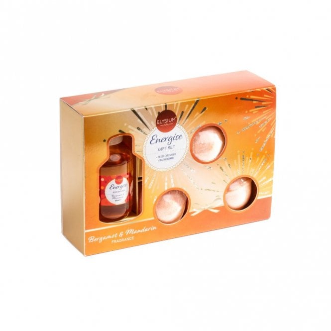 Elysium Spa Energise 4pc Gift Set50ml Diffuser, 3 x 50g Bergamot & Mandarin Bath Bombs