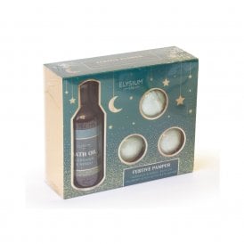 Elysium Spa Festive Pamper 4pc Gift Set100ml Geranium & Neroli Bath Oil, 3 x 50g Mulberry & MIstletoe Bath Bombs