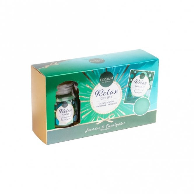 Elysium Spa Relax 3pc Gift Set85g Candle, 200g Bath Salts, 50g Jasmine & Eucalyptus Bath Bomb