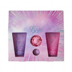 Glitz & Glam Glimmer Gift Set110ml Body Wash, 110ml Body Lotion, 80g Bath Fizzer, Shower Flower