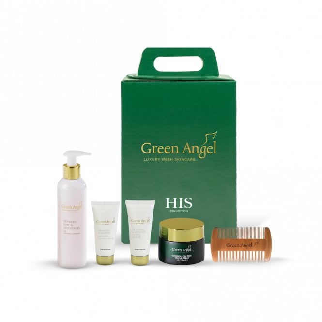 Green Angel His Collection Gift Set200ml Shower Gel, 50ml Rescue Cream, 30ml Apricot Scrub, 30ml Shampoo, Beard/Hair Comb