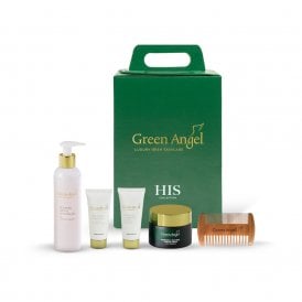 Green Angel His Collection Gift Set200ml Shower Gel, 50ml Rescue Cream, 30ml Apricot Scrub, 30ml Shampoo, Beard/Hair Comb