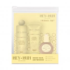 Hey Hun Good Hair Anywhere Discovery Travel Set100ml Shampoo, 100ml Conditioner, 30ml Hair Oil, Clear Travel Bag