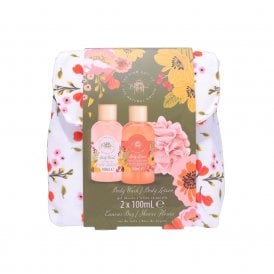 Kind Mini Shower Pouch Gift SetCanvas Bag, 100ml Body Wash, 100ml Body Lotion, Shower Flower