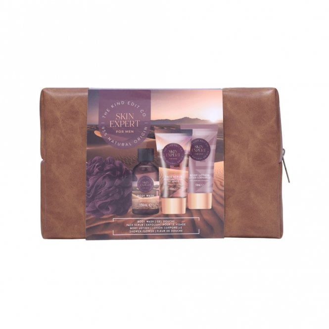 Kind Travellers Bag Gift Set100ml Body Wash, 50ml Face Scrub, 50ml Body Lotion, Travel Bag, Shower Flower