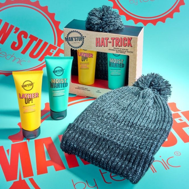 Man'Stuff Hat Trick Gift Set150ml Face & Body Wash, 150ml Face & Body Lotion, A Hat