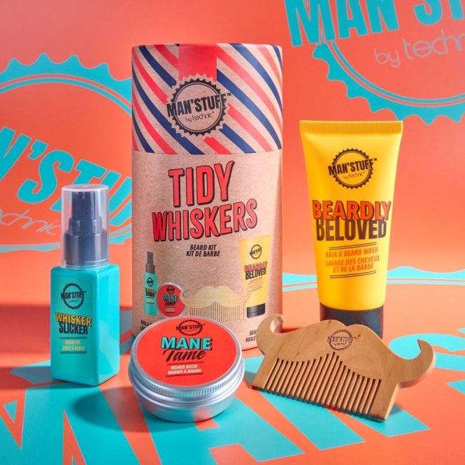Man'Stuff Tidy Whiskers Gift Set100ml Hair & Beard Wash, 30ml Beard Oil, 30g Beard Balm, Comb