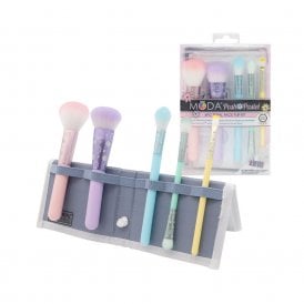 Moda Posh Pastel 6pc Total Face Flip KitPowder Brush, Complexion Brush, Highlighter Brush, Crease/Smudger Brush, Flat Lip Brush, Flip Case