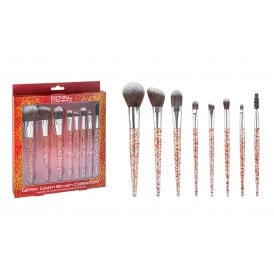 Royal Cosmetics Glitter Glam Red/Gold SetPowder Brush, Foundation Brush, Angled Blusher Brush, Eyeshadow Blending Brush, Brow Spoolie, Angled Eye/Brow Brush, Flat Eyeshadow Brush, Pointed Eyeshadow Brush