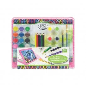 Royal & Langnickel Pink Mixed Media Art Set12 x Watercolor Paints, 6 x Coloured Pencils, 6 x Acrylic Paints, 4 x Sheets Of Artist Paper, 2 x Paint Brushes, Artist Easal