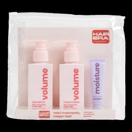 The Hair Era Mini Moments Major Hair Discovery Travel Set100ml Shampoo, 100ml Conditioner, 10g Watermelon Lip Balm, Clear Travel Bag
