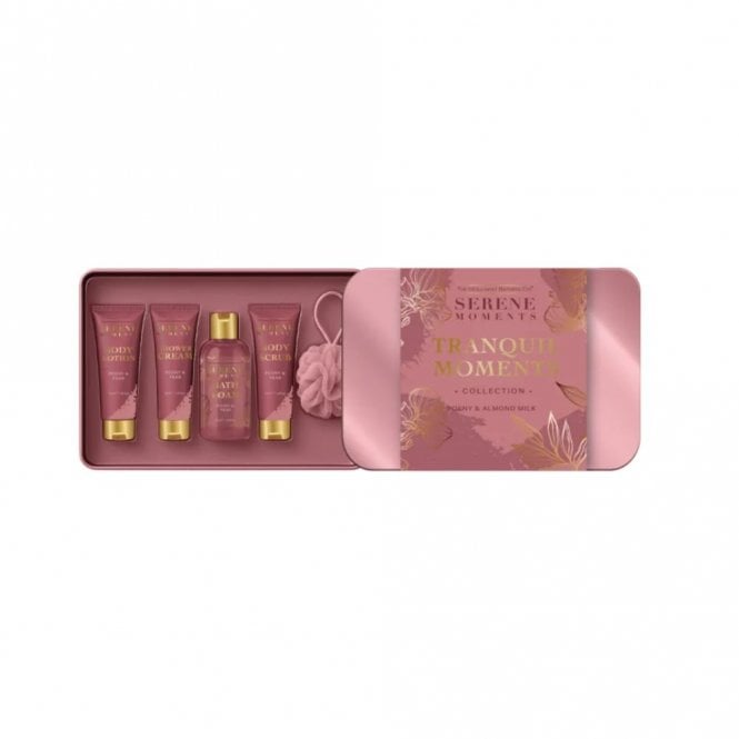 The Indulgent Bathing Co. Serene Moments Tranquil Moments Collection Gift Set50ml Peony & Pear Shower Cream, 50ml Peony & Pear Bath Foam, 50ml Peony & Pear Shower Scrub, 50ml Peony & Pear Body Lotion, Luxury Shower Puff2026
