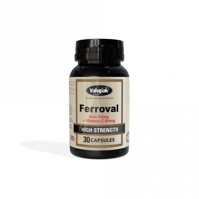 Valupak Ferroval Iron & Vitamin C 45-70mg Capsules 30's