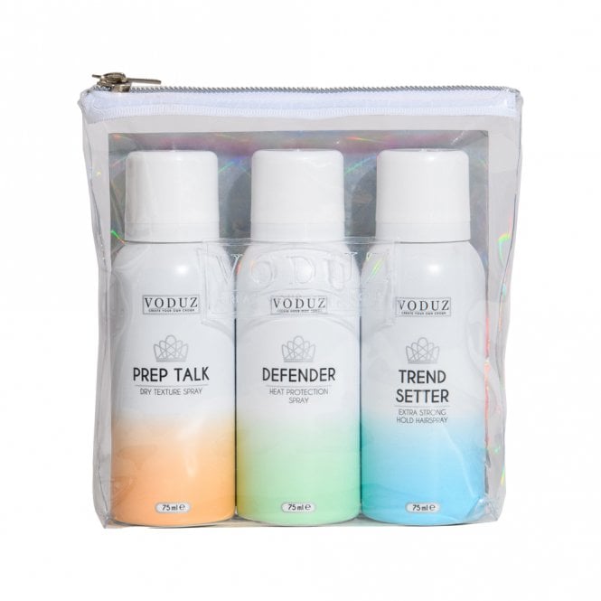 Voduz Jet, Set, Go Aerosol Travel Trio 75ml Defender, 75ml Prep Talk, 75ml Trend Setter