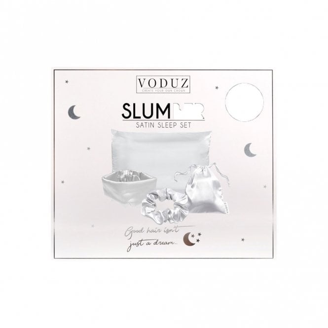 Voduz Slumber Satin Silver Sleep Set
Satin Pillow Case, Satin Scrunchie, Satin Sleep Mask